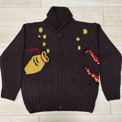 Dry Bones Octopus Print Cowichan Knit Size L Rare Talon Zipper - Picture 3 of 7