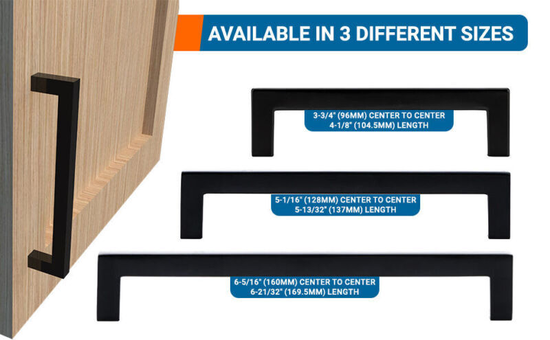 Modern Square 6-5/16" Center to Center, Black Cabinet Drawer Pull Handle