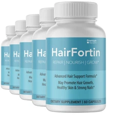 Hairfortin Hair Skin and Nails - Advanced Unique Hair Growth Vitamin - 5 Bottles
