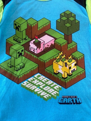 MOJANG MINECRAFT EARTH Boys Long Sleeve Multicolor Pajama Top Size 8 - Picture 2 of 8