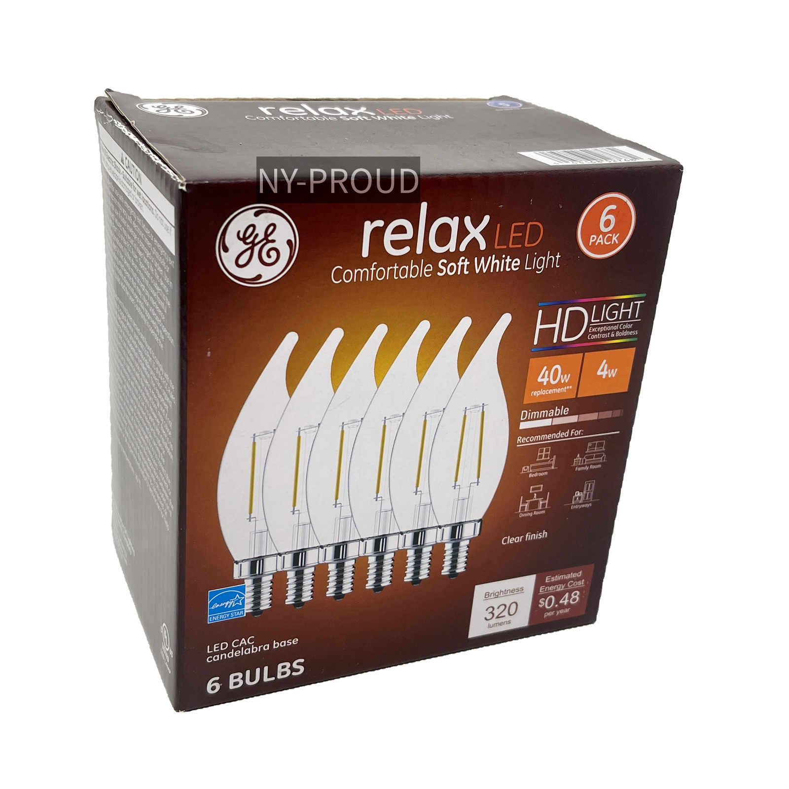 GE LED Bulbs Relax 40-Watt EQ CAC Soft White Decorative Candle Light Bulb 6-Pack