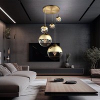 Pendelleuchte HäNgelampe Wohnzimmerlampe Glaskugel Gold 5 Flammig Led H 150 Cm