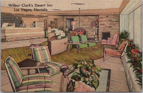 1954 LAS VEGAS, Nevada LINEN Postcard "WILBUR CLARK'S DESERT INN" Lobby View
