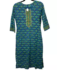Womens Size 38 Pakistani Indian 3 Piece Salwar Kameez Outfit Blue Green Floral