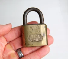 Vintage Elgin brass Padlock Antique Lock no Key old tool box chest trunk lock