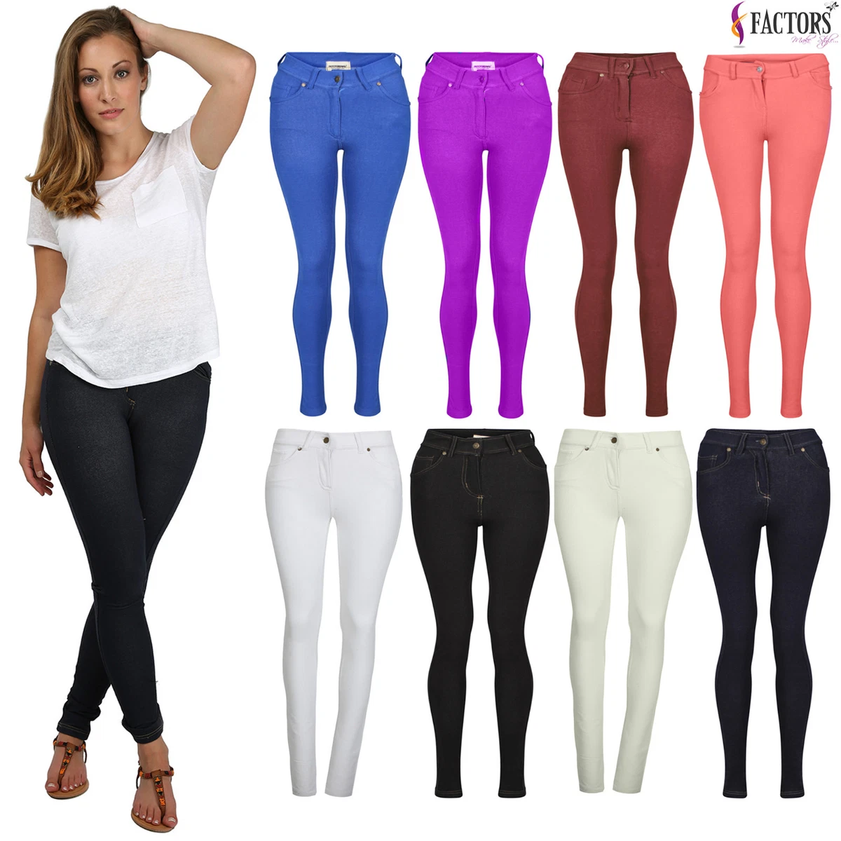 Womens Denim Jeans Stretch Straight Leg Jeggings Ladies Slim Fit Pants  Trousers