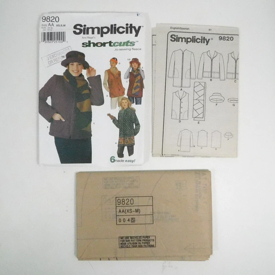 Simplicity 9820 Misses Jacket Vests Scarf Headband Sewing Pattern Sz XS-M Uncut - Image 2 of 4