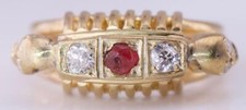 Antique  18k Gold  Diamond Ruby Ladies Ring Memento Mori Skulls