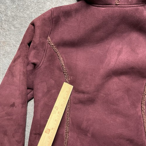 LL Bean Toggle Button Coat Womens Burgundy Faux Suede Sherpa Lined Size M - Picture 11 of 15