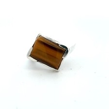 Sterling Silver Tigers Eye Ring Size 8 3/8 x 1/2 Inch.