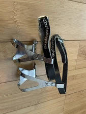 Christophe D Zefal Vintage Bicycle Toe Clip S/M Black Leather Strap *cut strap*