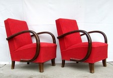 Pair of Art Deco Armchairs, Club Cocktail Chairs. Antique Vintage Halabala 1920.