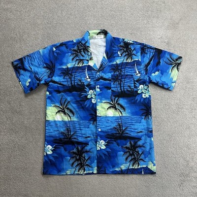 HAWAII Hemd Hawaiishirt Floral Gr L Magnum Rockabilly Hawaiianer 12007 Blau