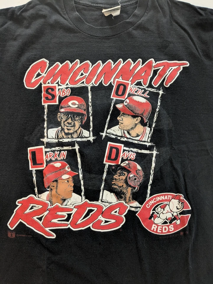 VTG 1991 Cincinnati Reds Nutmeg Mills Graphic T Shirt Single Stitch Large USA - Image 3 of 4