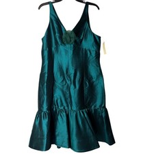 Teri Jon Women Cocktail Dress Emerald Green Silk Sleeveless Ruffle 12 NWT $350