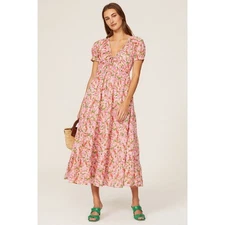 Rent the runway sz xs pink Norma Banjanan dress summer printed long maxi floral