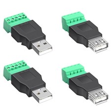 4 PCS USB 2.0 A Male/Female to 5-Pin Screw Terminal Block Connector Adapter