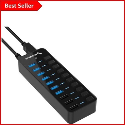 60W Powered USB Hub mit 10 Ports: 3 Smart Charging & 7 Data Transfer Ports