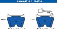 Bremsbelagsatz Scheibenbremse ATE 13.0460-4720.2 FüR Audi Q3 8UB 8UG A3 8VA 8VF