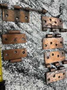 vintage brass door hinges. & pieces & 1 pin