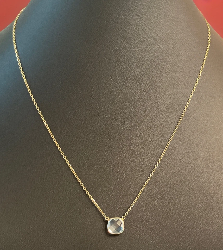 "Collar aguamarina oro amarillo 14k piedra de nacimiento de marzo 15"" - 17"" niño bebé niño" Foto 2 de 4