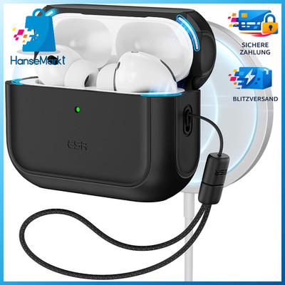 Hülle für AirPods Pro 3 MagSafe-kompatibel Vollschutz Schwarz mit Handschlaufe