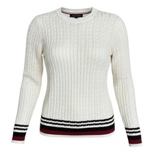 Tommy Hilfiger Womens Large Ivory Cable Knit Sweater Striped Trim NWT 79.50