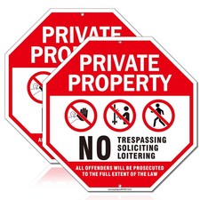 Private Property No Trespassing Sign, No Soliciting Sign, No Loitering Signs,...