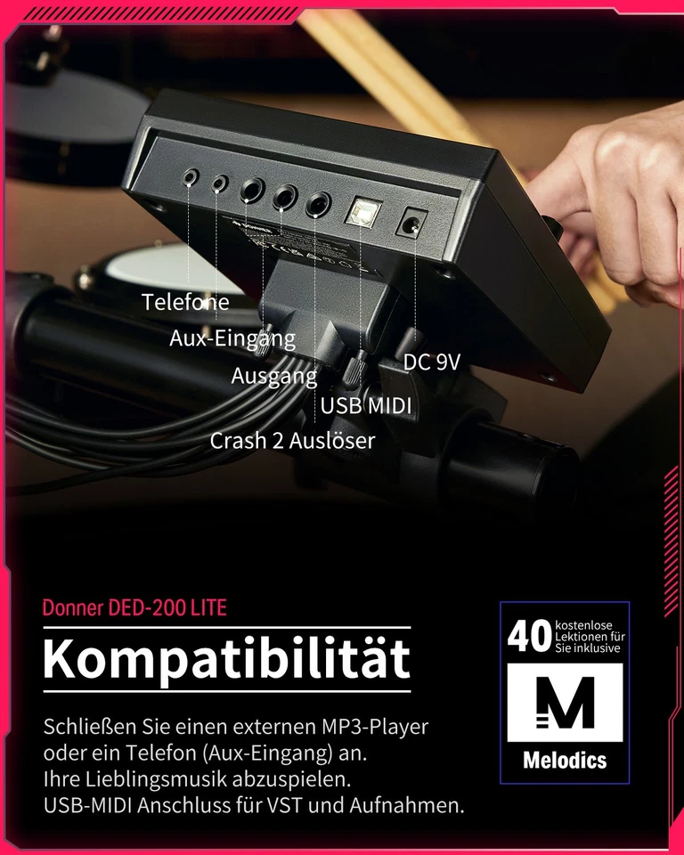 Donner DED-200 Lite Elektronisches Schlagzeug mit Throne 450 Sound 30 Drum Kit - Bild 4 von 4