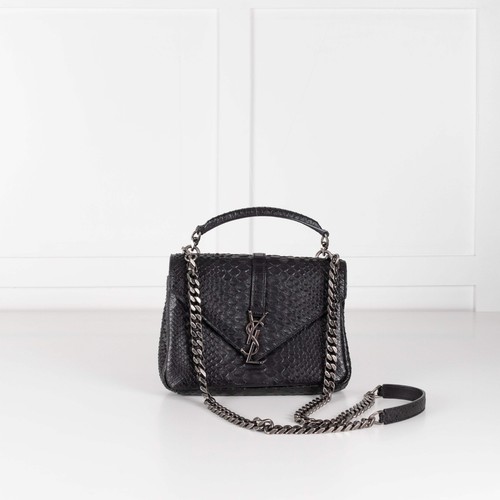 Saint Laurent Black Snake Embossed Monogram College Satchel Bag