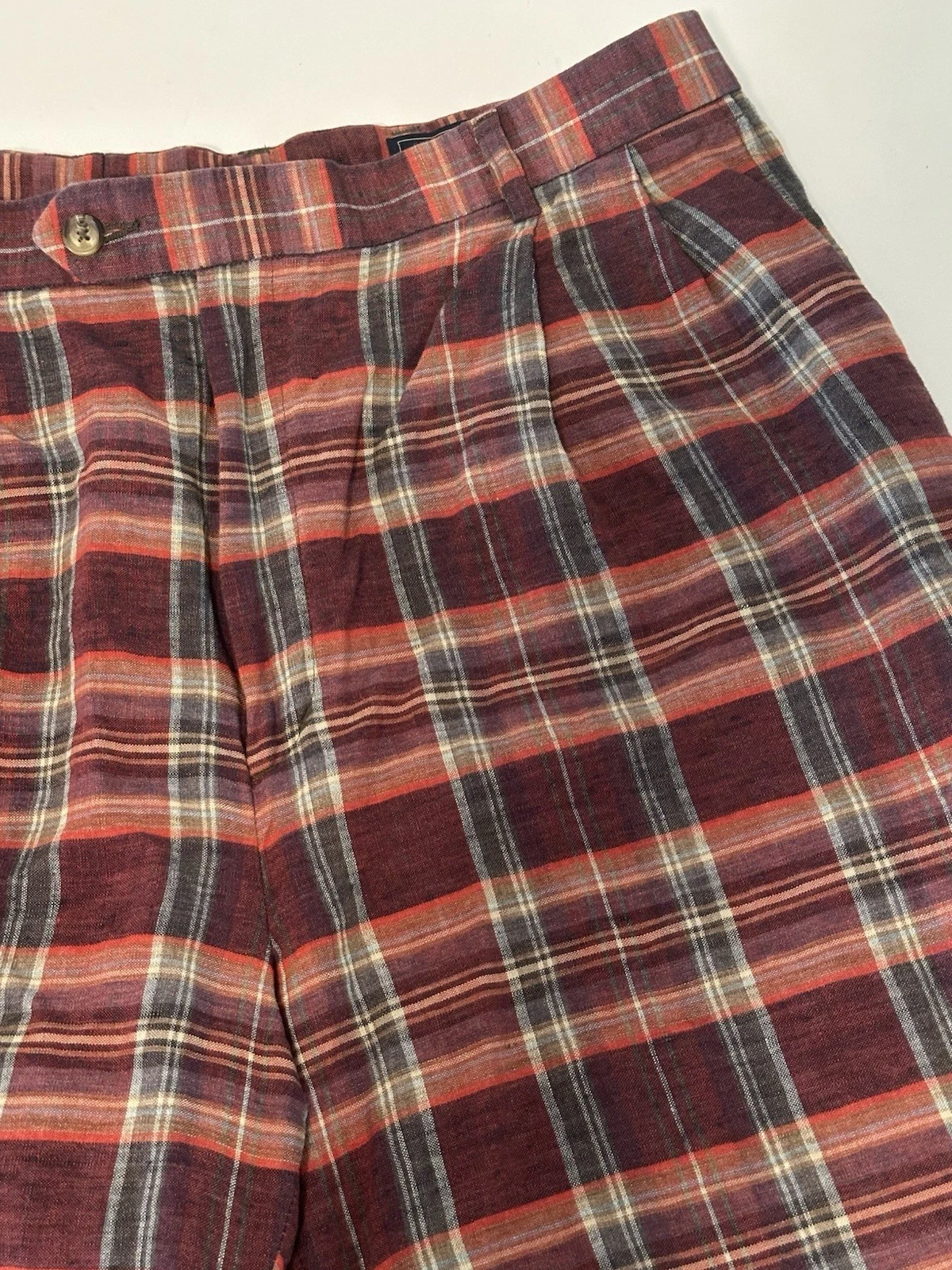 Vintage Bobby Jones 100% Linen Plaid Golf Shorts Mens 36 USA Preppy Dad Grandpa