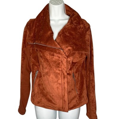 BLANK NYC Faux Suede Moto Jacket Rust Brown Soft Zip Medium M High Neck