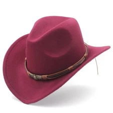 Western Cowboy Cowgirl Hat – Skull Ace Band, Felt Wide Brim, Men Women Rodeo