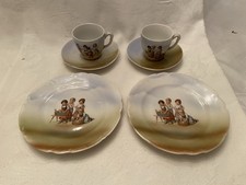 Antique CHILD'S WASHING DAY TEA SET 2 Cups  Saucers 2 Cake Plates Germany