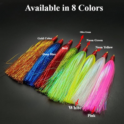 1600-4000 4'' Mylar Flash Teaser Tail Brass Grommet Lure Bucktail Jig Pompano Jig