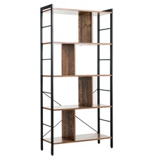 4-Tier Industrial Freestanding Bookshelf with Metal Frame - Color: Brown