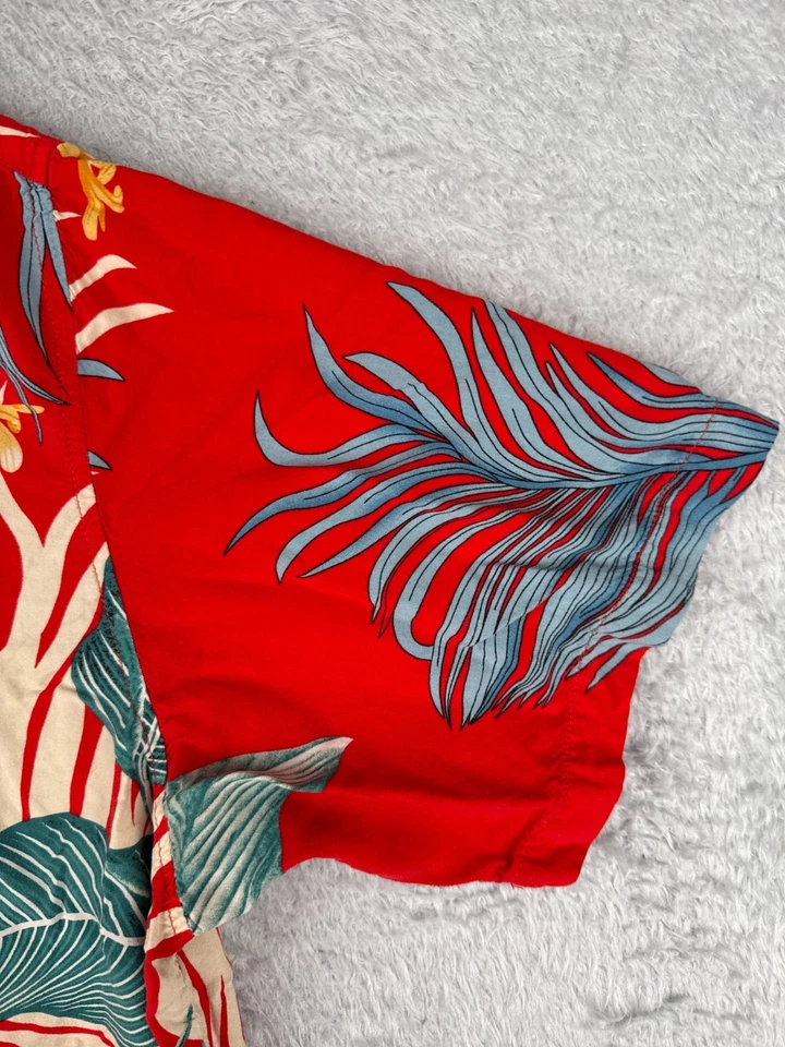 Camisa Hawaiana Hombres 2XL XXL Roja Azul Floral Hoja de Palma Calce Ajustado 100% Rayón LEER Foto 2 de 4