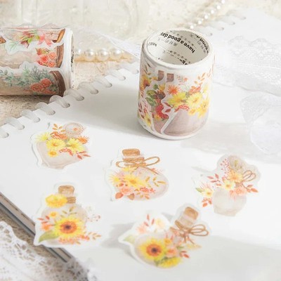 Klebeband Tags Sticker Blumen Rosengarten Aquarell Dekorativ 50 Stück