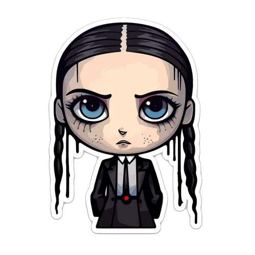 Wednesday Addams Chibi Horror Scary Self Adhesive Vinyl Sticker