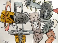 MICHEL BLAZQUEZ. ORIGINAL Abstract PAINTING HANDMADE on heavy paper. Cuban art