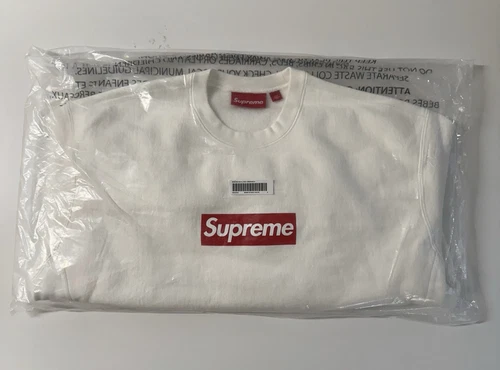 Sweat BOGO col rond lavé logo Supreme Box blanc taille S rare logo boîte