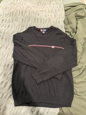 Vintage Chaps Black Sweater with Red Strip 100 Cotton Large