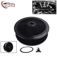 14"X4" Round BLACK Thru High Flow Washable Air Cleaner w/ Chrome Lid For SBC BBC