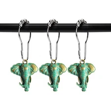 Set of 12 Realistic Elephant Shower Curtain Hooks Decorative Home Bathroom St...