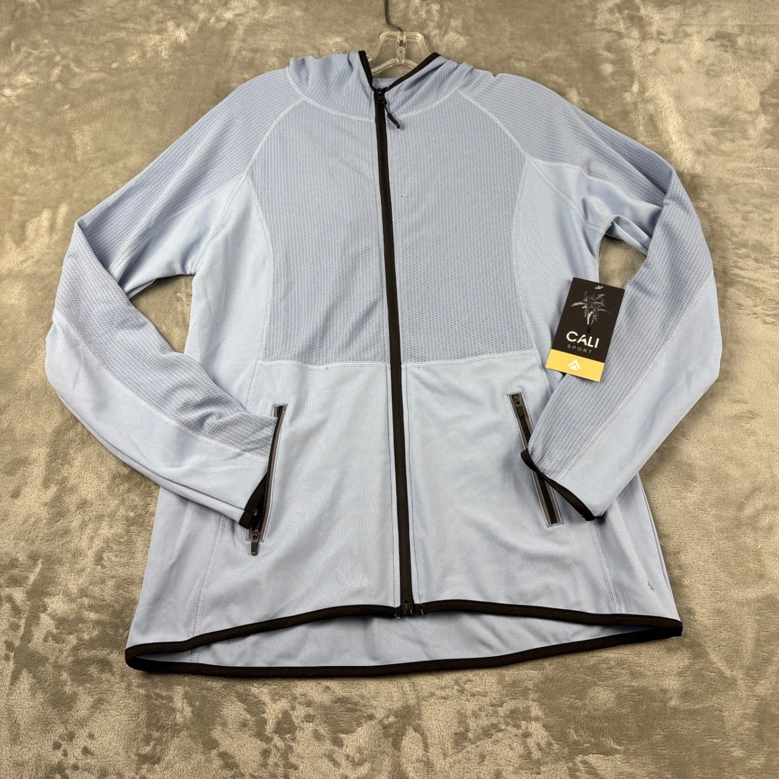 Cali Sport Womens Full Zip Hooded Activewear Jacket Light Blue Size Large NEW