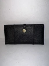 Hobo International Black Leather Wallet With Red Interior Snap Close Side Zip