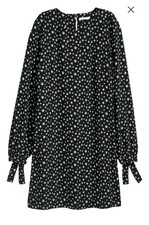 H&M Black Floral Mini Dress Size 6 | Long Sleeve Tie Cuffs Cottagecore Aesthetic