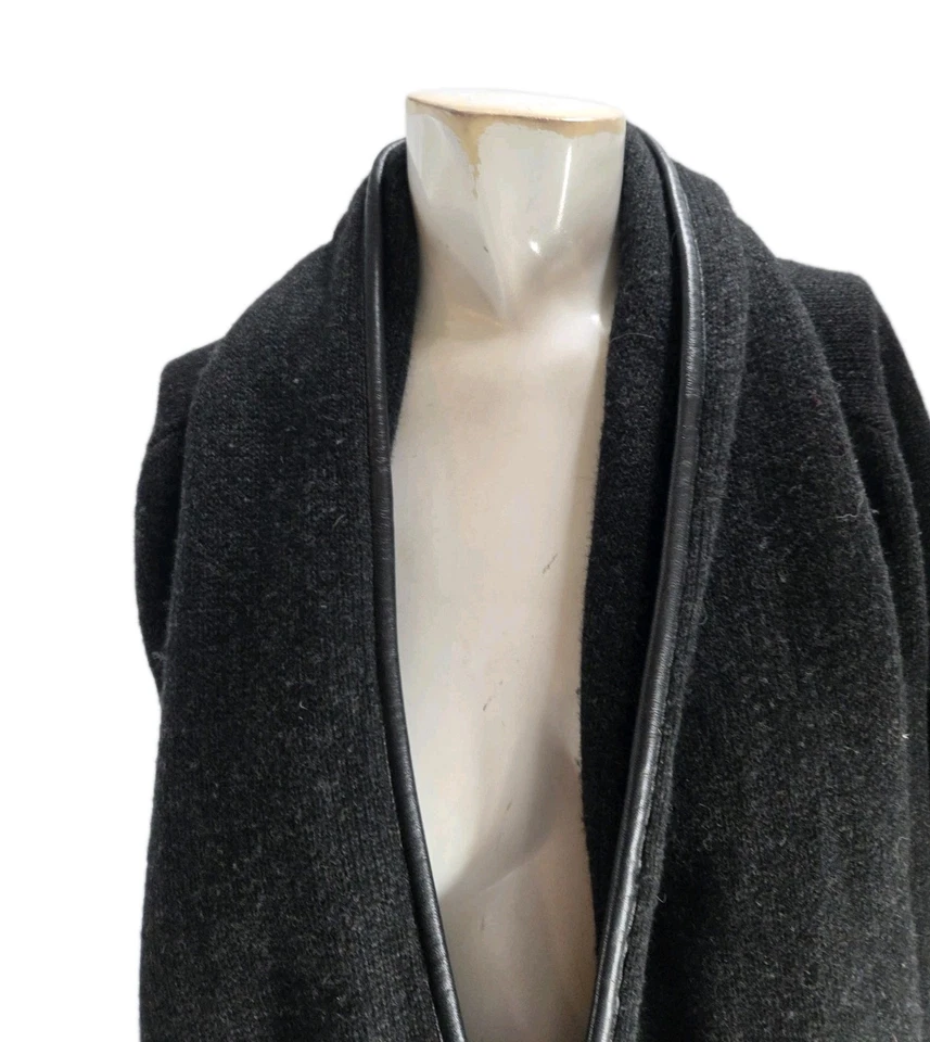 Suéter para mujer Vince extra pequeño lana de yak vintage cuero ribete cárdigan Foto 3 de 4