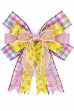 Handmade Easter Wreath Bow Pastel Polka Dot Plaid Pink Glitter Spring Door Decor
