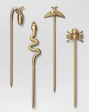 Halloween Cocktail Picks Gold Tone Snake Fly Spider Bud Halloween 4